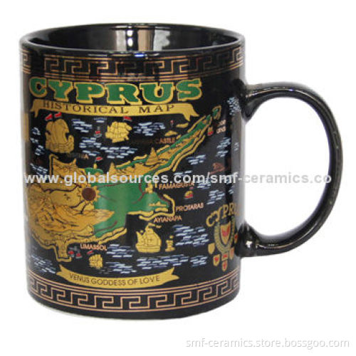 11oz Ceramic Mugs, Golden decal map Design, Suitable for Tea or Coffee, Tourist GiftNew